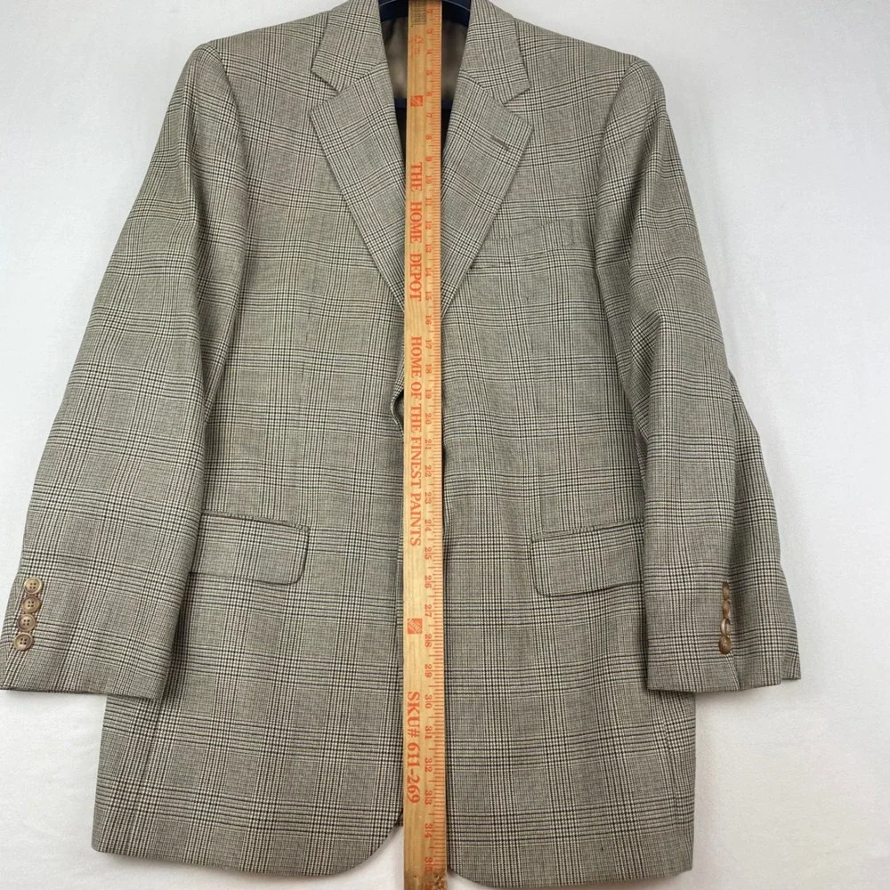 Brooks Brothers 1818 Madison Saxon Wool Glen Plaid Blazer Tan Brown 40L 32184026